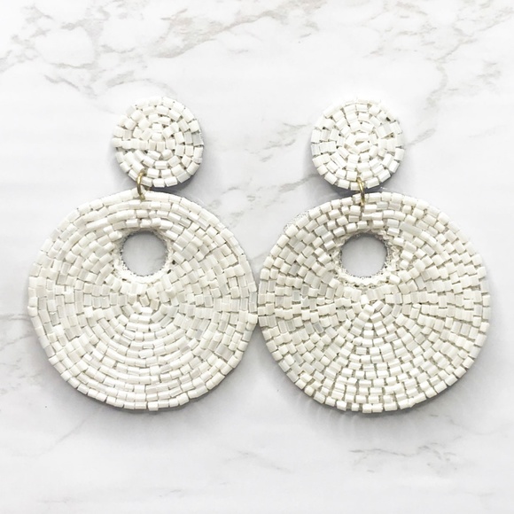The Boho Chateau Jewelry - White Beaded Drop Earrings